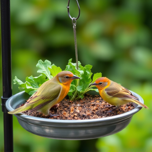 Bird feeding tray with fresh greens