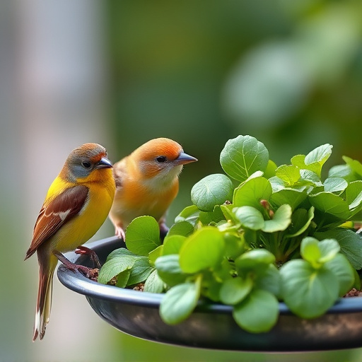 Bird feeding tray with fresh greens
