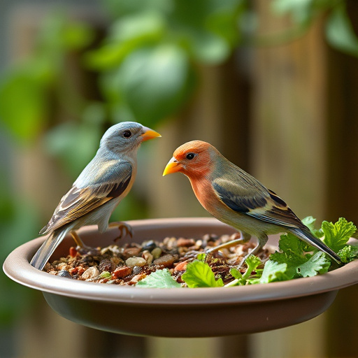 Bird feeding tray with fresh greens
