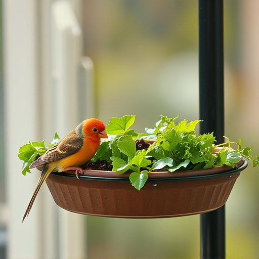 Bird feeding tray with fresh greens