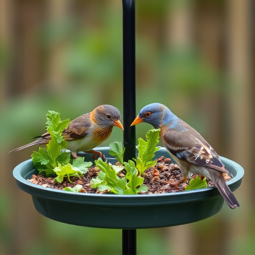 Bird feeding tray with fresh greens