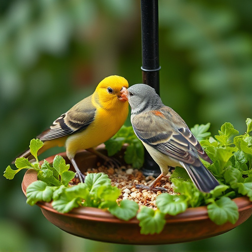 Bird feeding tray with fresh greens