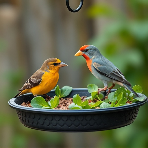 Bird feeding tray with fresh greens