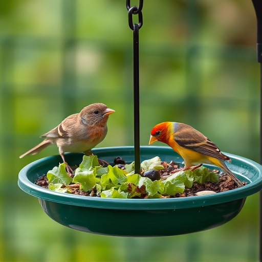 Bird feeding tray with fresh greens