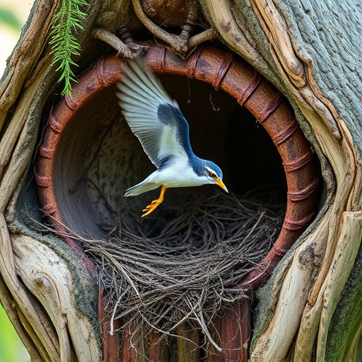 Bird flying from unused nesting spot