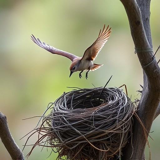 Bird flying from unused nesting spot
