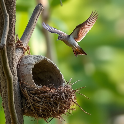 Bird flying from unused nesting spot