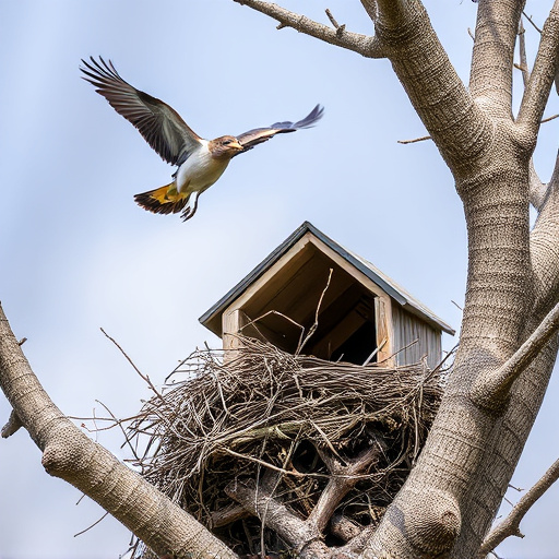Bird flying from unused nesting spot