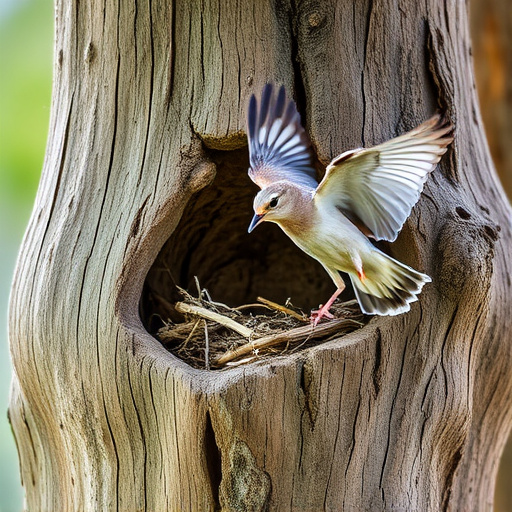 Bird flying from unused nesting spot