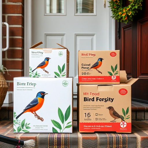 Bird food delivery boxes on doorstep
