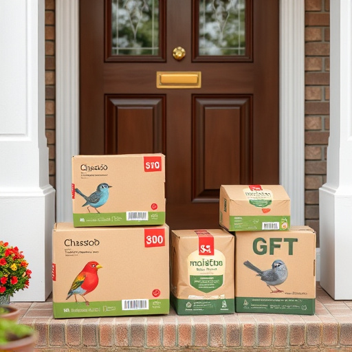 Bird food delivery boxes on doorstep