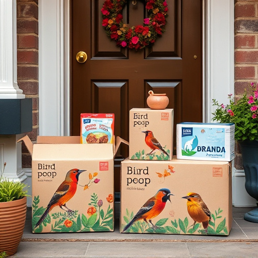 Bird food delivery boxes on doorstep