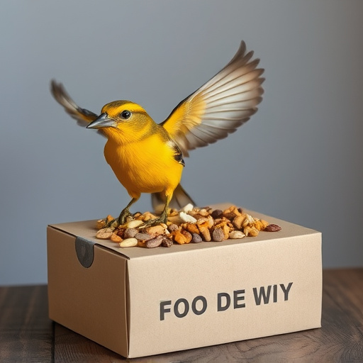 Bird food delivery with feathers on box