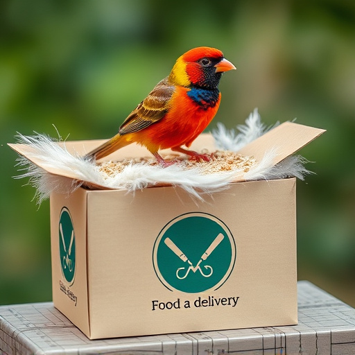 Bird food delivery with feathers on box