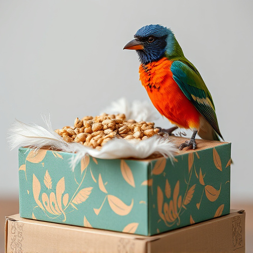 Bird food delivery with feathers on box
