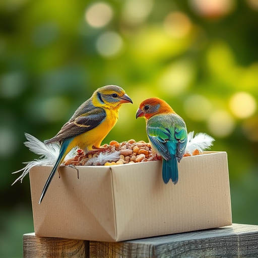 Bird food delivery with feathers on box
