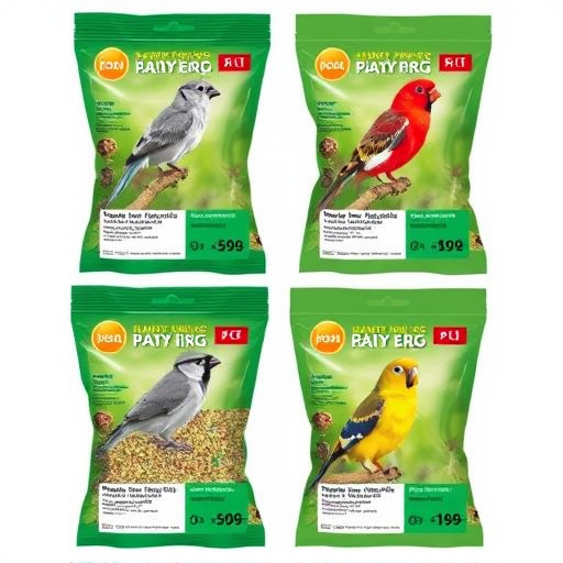 Bird food packets with price labels
