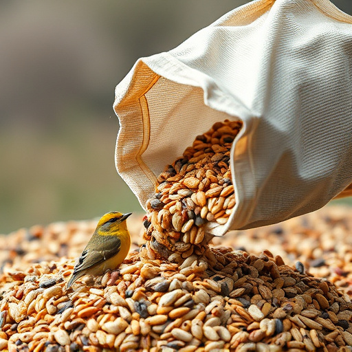 Bird seed being poured from sack