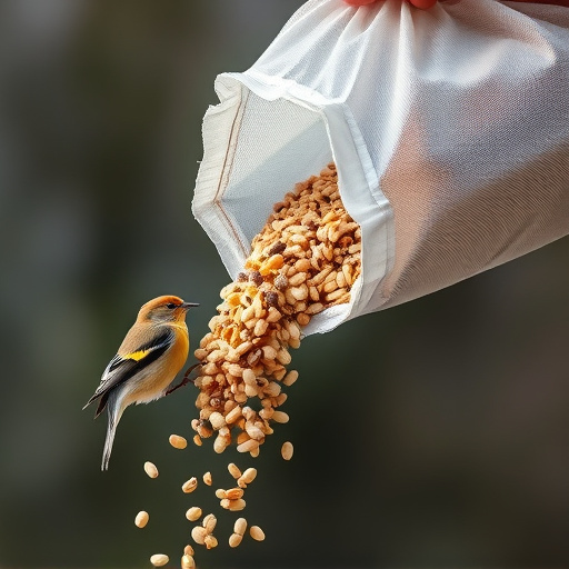 Bird seed being poured from sack