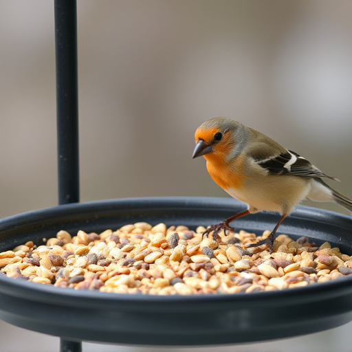 Bird seed scattered on feeder tray
