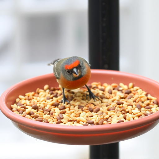 Bird seed scattered on feeder tray
