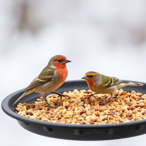 Bird seed scattered on feeder tray
