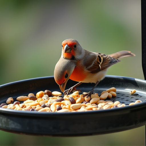 Bird seed scattered on feeder tray