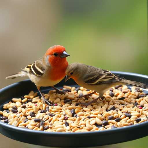Bird seed scattered on feeder tray