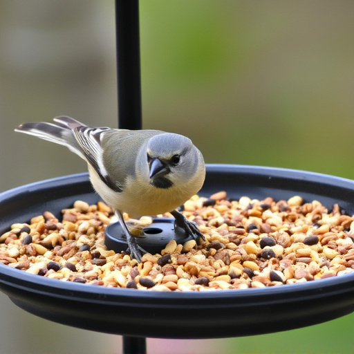 Bird seed scattered on feeder tray