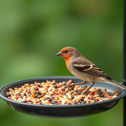 Bird seed scattered on feeder tray
