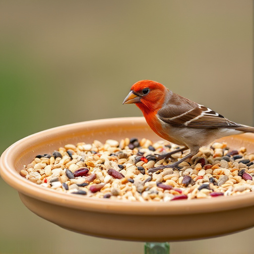 Bird seed scattered on feeder tray