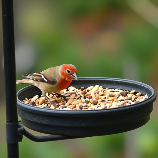 Bird seed scattered on feeder tray