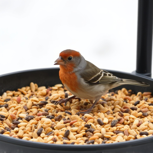 Bird seed scattered on feeder tray