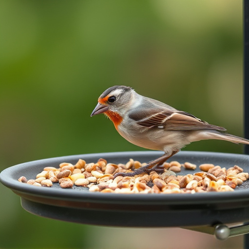 Bird seed scattered on feeder tray