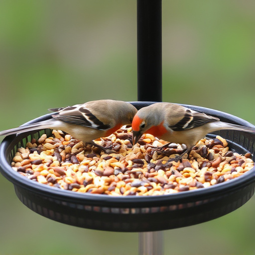 Bird seed scattered on feeder tray