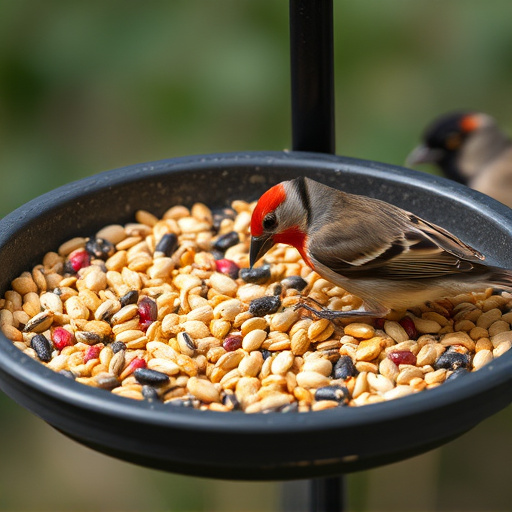 Bird seed scattered on feeder tray