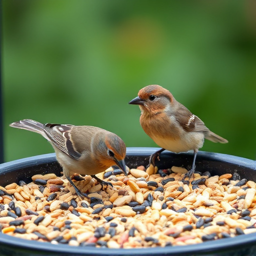 Bird seed scattered on feeder tray