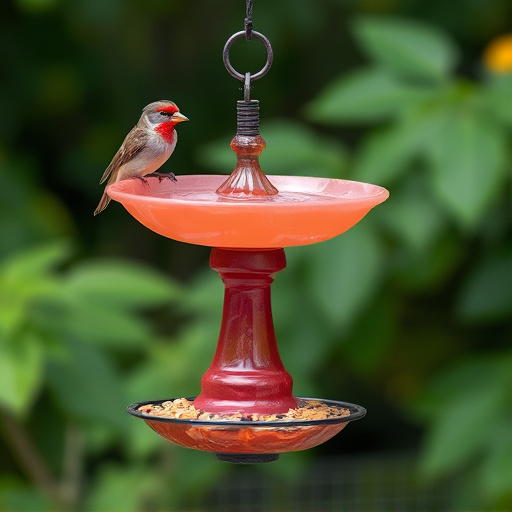 Birdbath beside feeder with seed mix