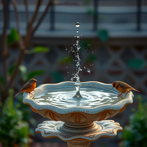Birdbath with birds drinking water