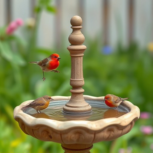 Birdbath with birds drinking water