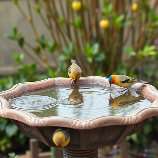 Birdbath with birds drinking water