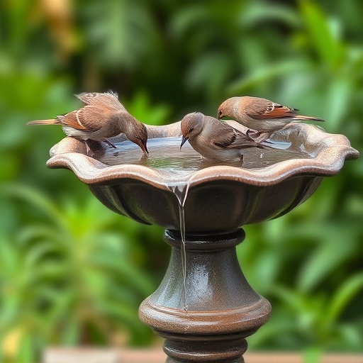 Birds drinking from clean bird bath
