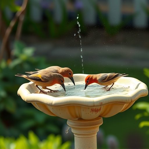 Birds drinking from clean bird bath