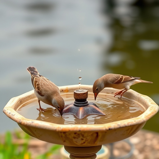 Birds drinking from clean bird bath