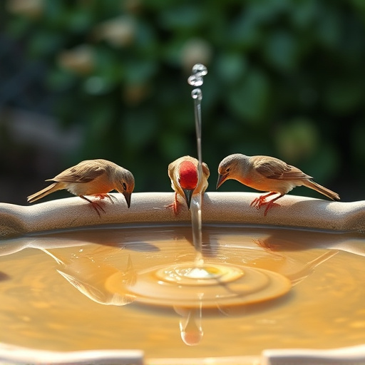 Birds drinking from clean bird bath