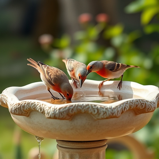 Birds drinking from clean bird bath