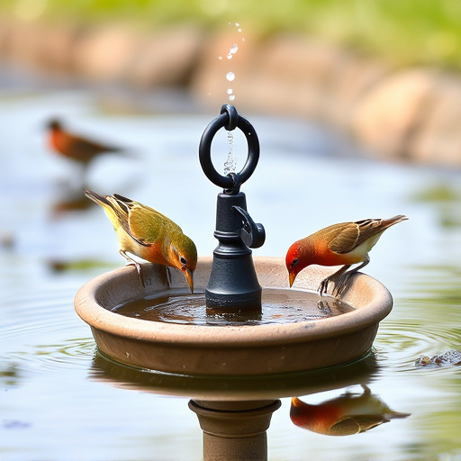 Birds drinking from clean bird bath
