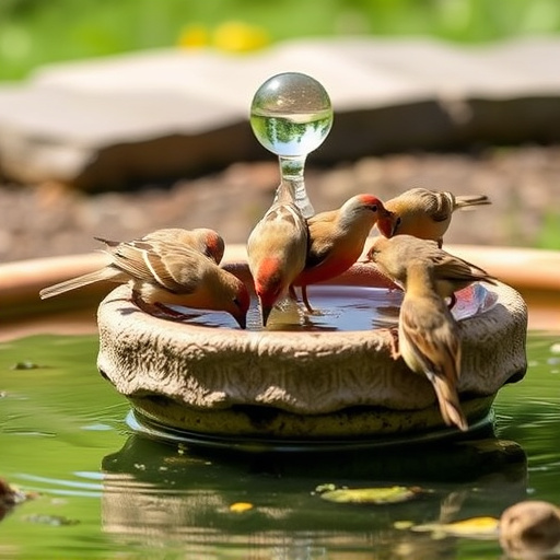 Birds drinking from clean bird bath