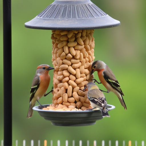 Birds eating peanuts from feeder