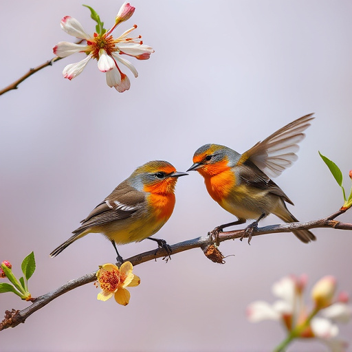 Birds eating soft insects in spring